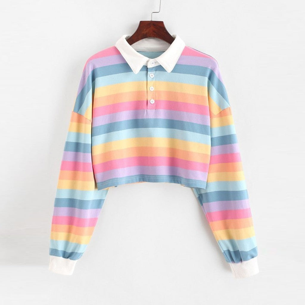 Candy Spectrum Striped Lapel Sweater