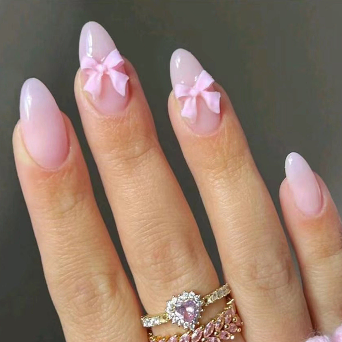 French Sweet Pink Bows Nails