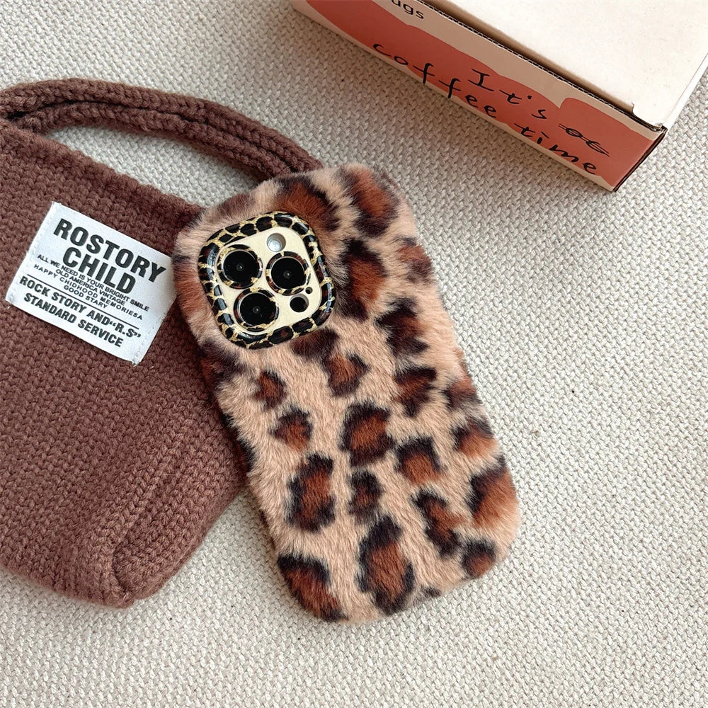 Fashion Leopard Fluffy Fur iPhone Case