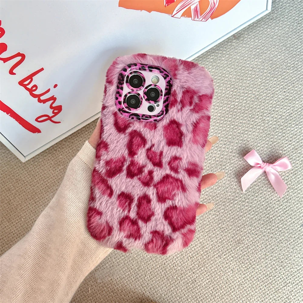 Fashion Leopard Fluffy Fur iPhone Case