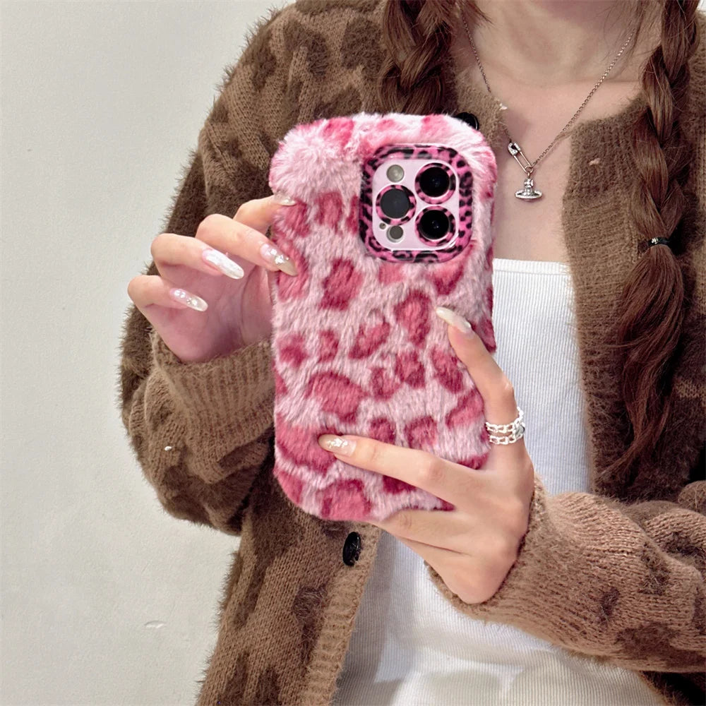Fashion Leopard Fluffy Fur iPhone Case