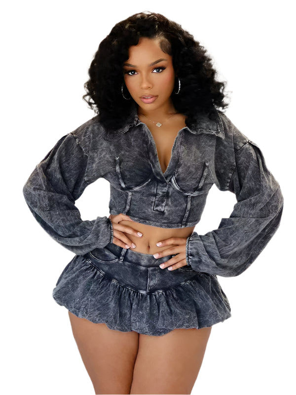 Ripped Nโ Ready Distressed Skirt Set โ Built-In Safety Shorts