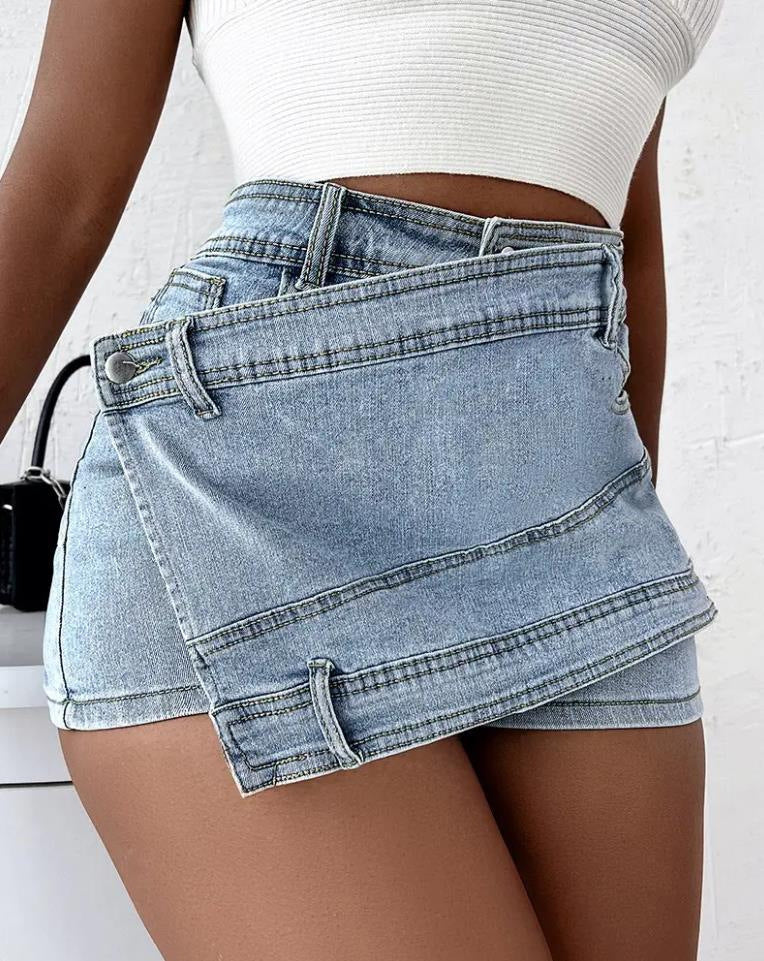Wrap Me Up Denim Skort | Y2K Overlap Waist