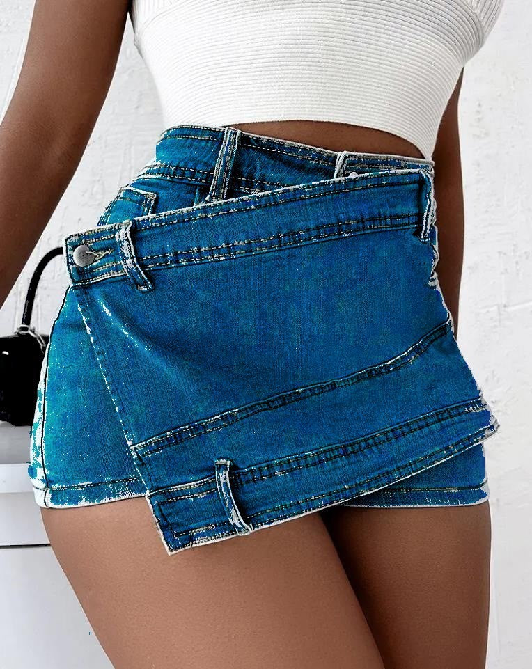 Wrap Me Up Denim Skort | Y2K Overlap Waist