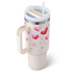 Heart Sip 40oz Insulated Tumbler | Spill-Proof Stainless Steel Travel Cup with Straw & Handle