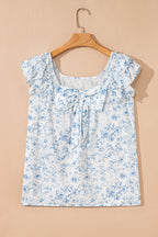 Blueberry Bloom Blouse — Ruffle & Bow Back.