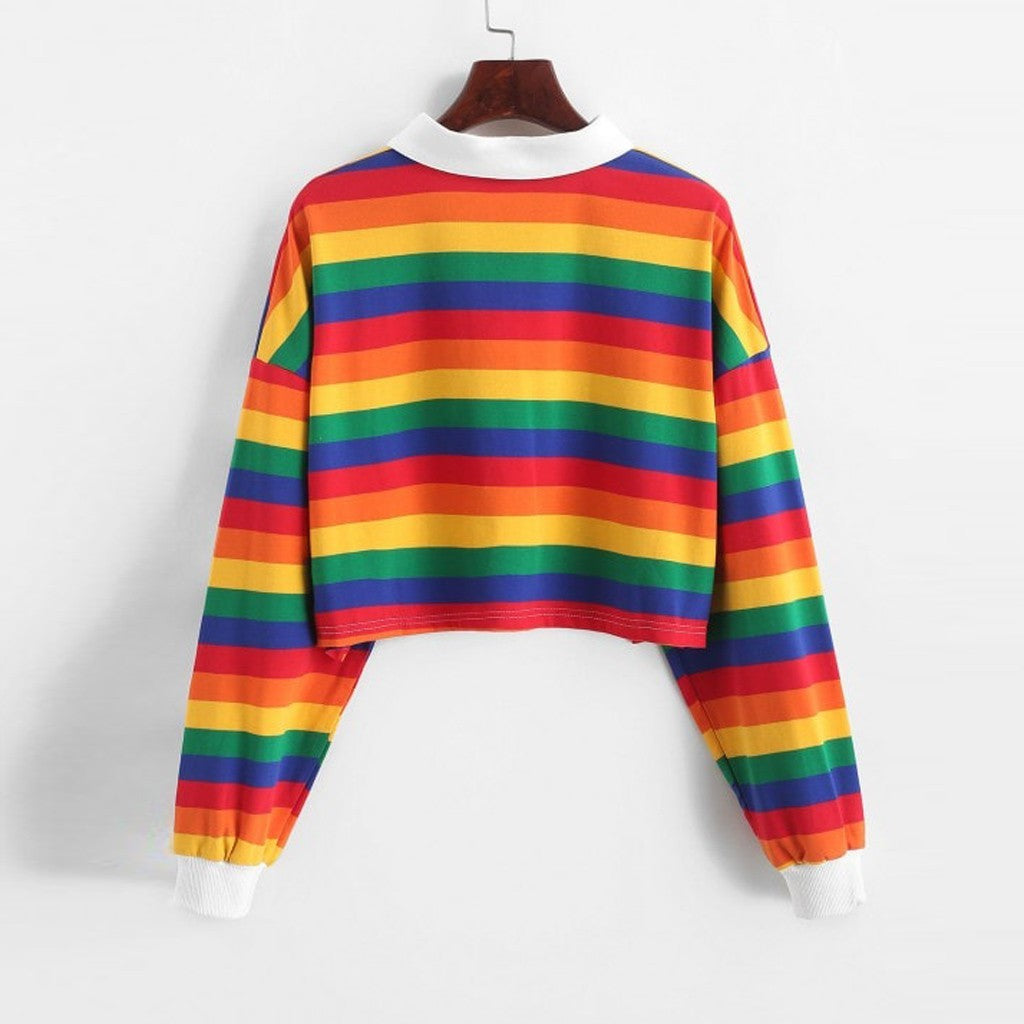 Candy Spectrum Striped Lapel Sweater