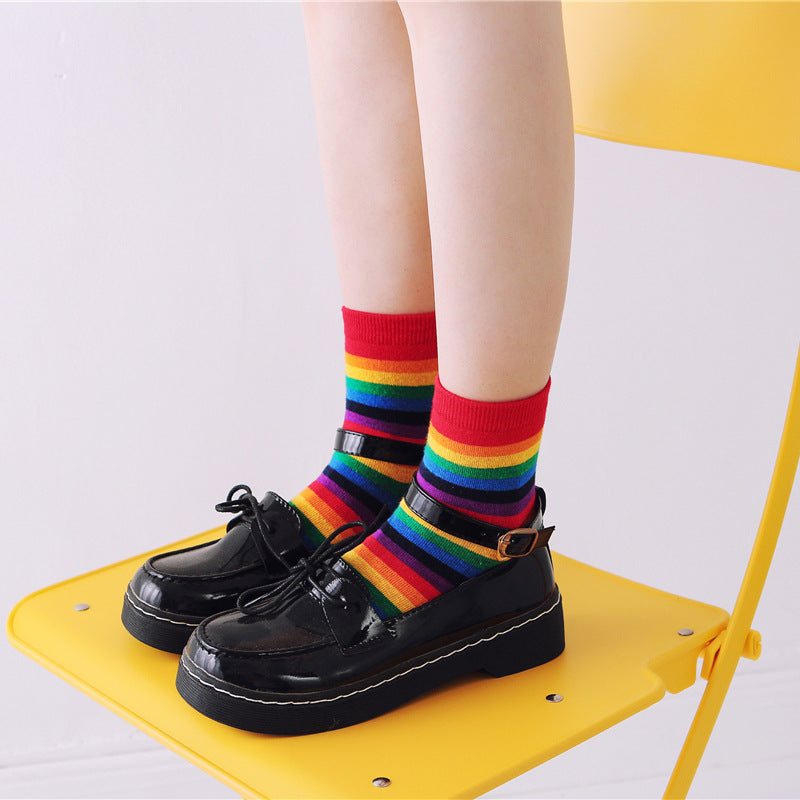 Retro Rainbow Striped Socks