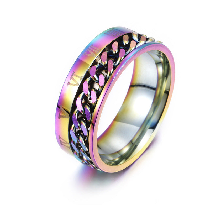 Spin Link Chain Ring | Rotatable Titanium Steel