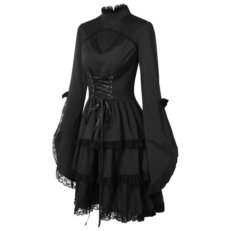 Gothic Elegance High Collar Lace Dress