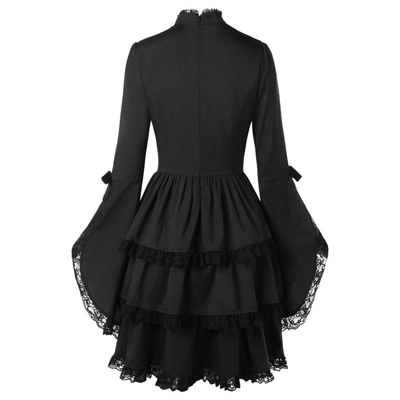 Gothic Elegance High Collar Lace Dress