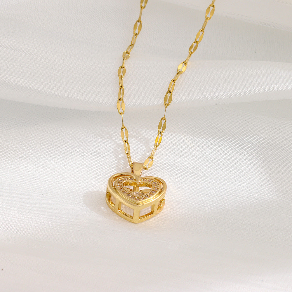 Sweetheart Layered Love Necklace | Rhinestone Heart Pendant in Titanium Steel