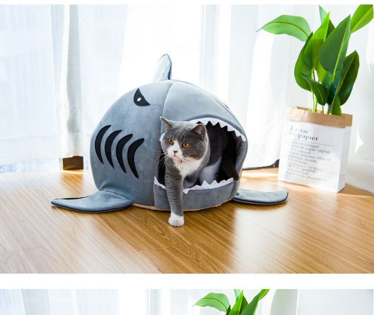 Shark Snuggle Cave Bed | Plush Nest for Small Pets