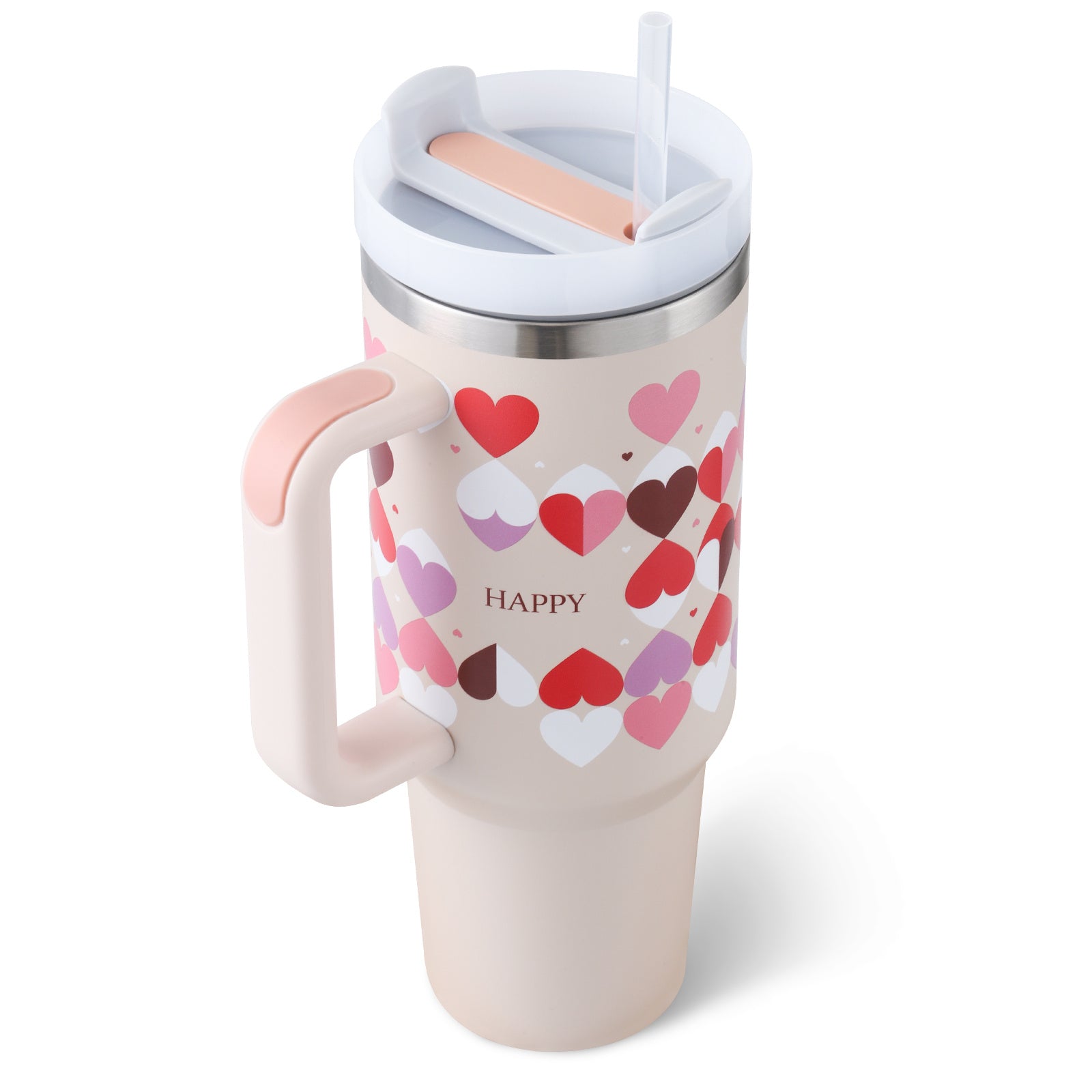 Heart Sip 40oz Insulated Tumbler | Spill-Proof Stainless Steel Travel Cup with Straw & Handle