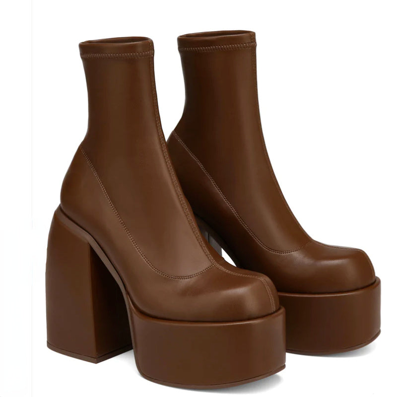 Sky Stomp Chunky Platform Boots | High Heel Side-Zip