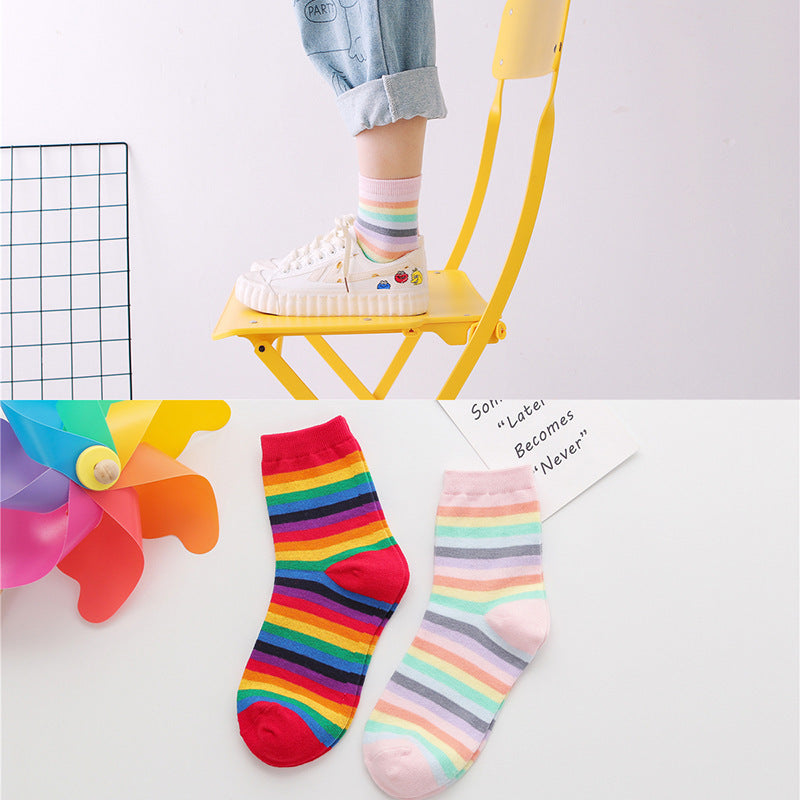 Retro Rainbow Striped Socks