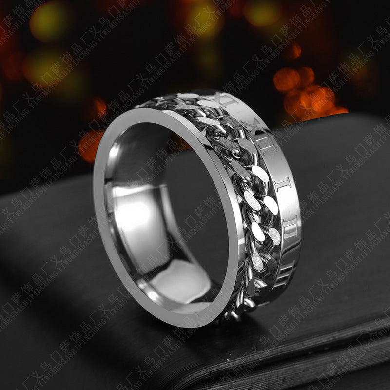 Spin Link Chain Ring | Rotatable Titanium Steel