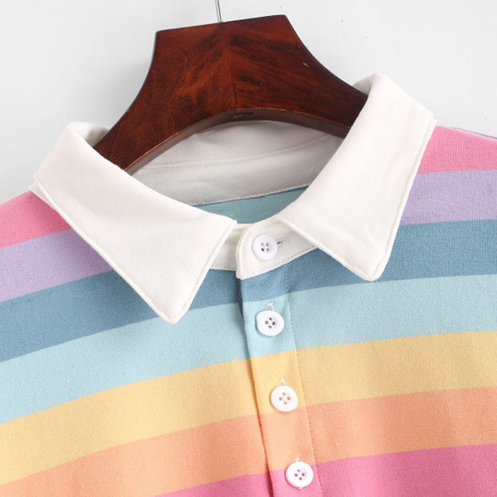 Candy Spectrum Striped Lapel Sweater