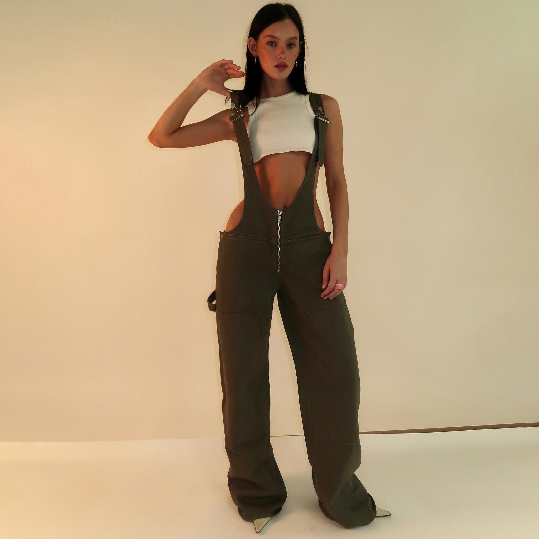 Retro Zip Denim Overalls | Y2K Suspender Streetwear