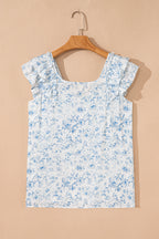 Blueberry Bloom Blouse — Ruffle & Bow Back.