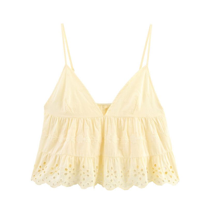 Sugar Petal Poplin Set | Embroidered Sleeveless Top & Casual Shorts Two-Piece