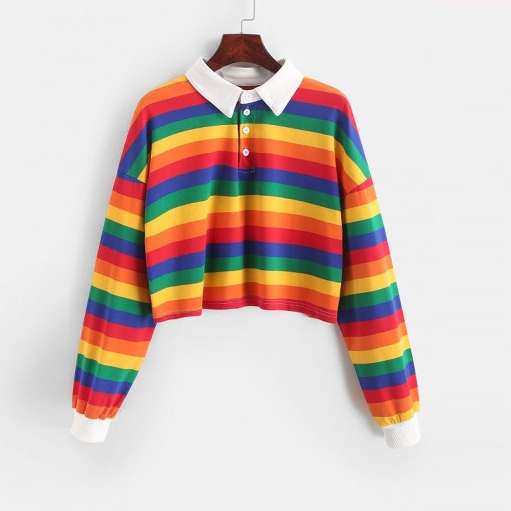 Candy Spectrum Striped Lapel Sweater