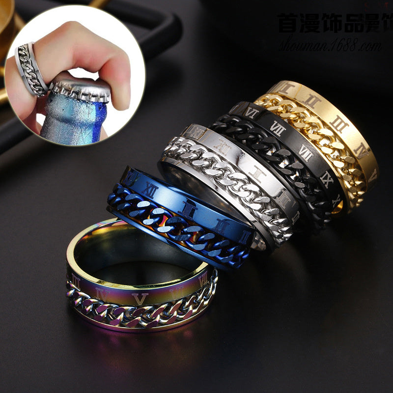 Spin Link Chain Ring | Rotatable Titanium Steel