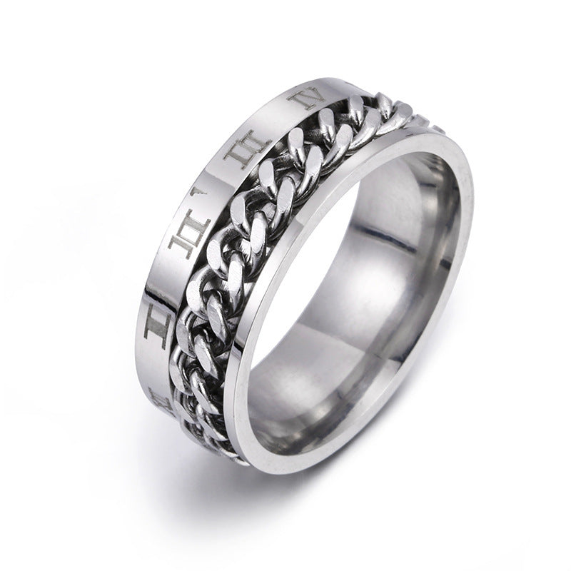 Spin Link Chain Ring | Rotatable Titanium Steel