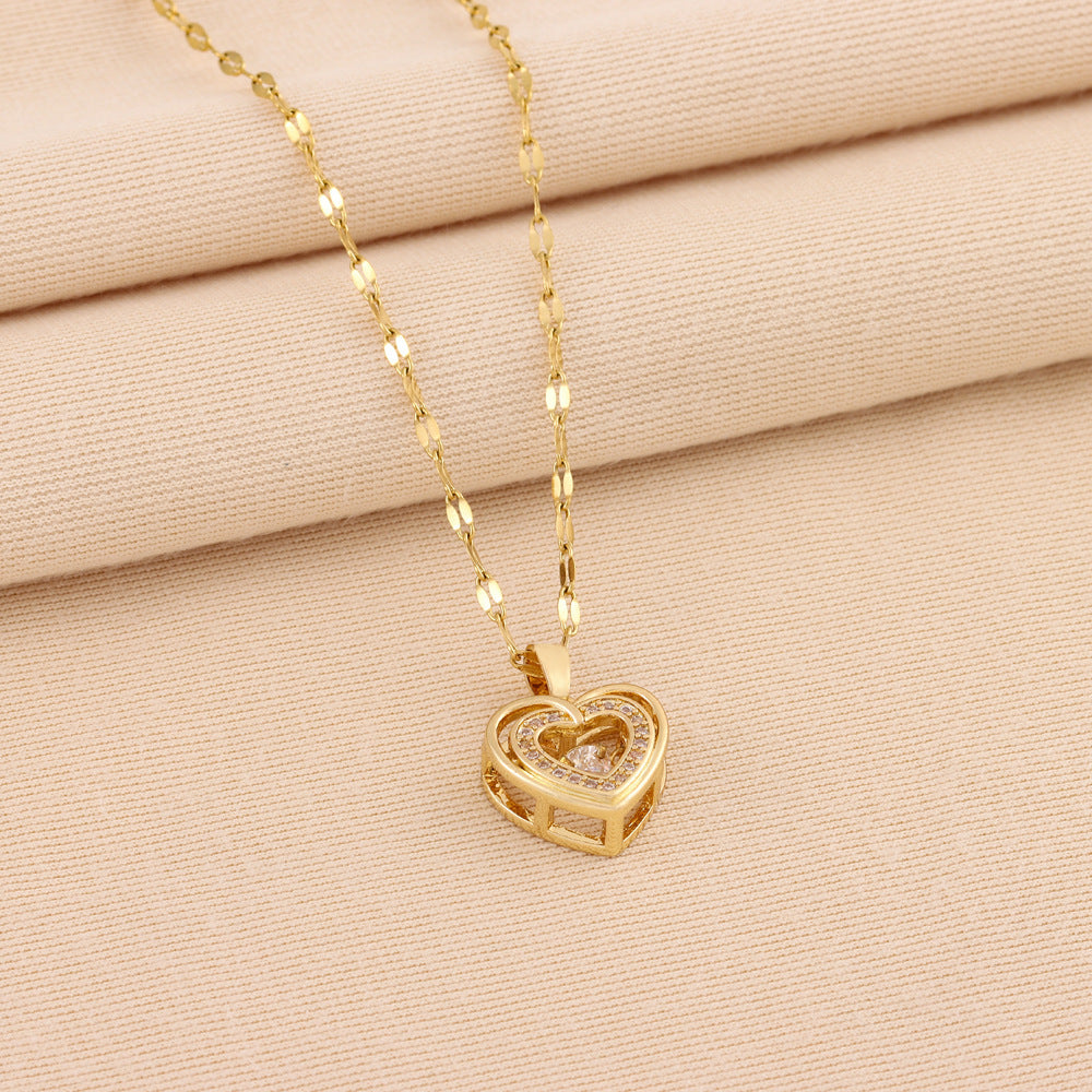 Sweetheart Layered Love Necklace | Rhinestone Heart Pendant in Titanium Steel