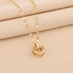 Sweetheart Layered Love Necklace | Rhinestone Heart Pendant in Titanium Steel