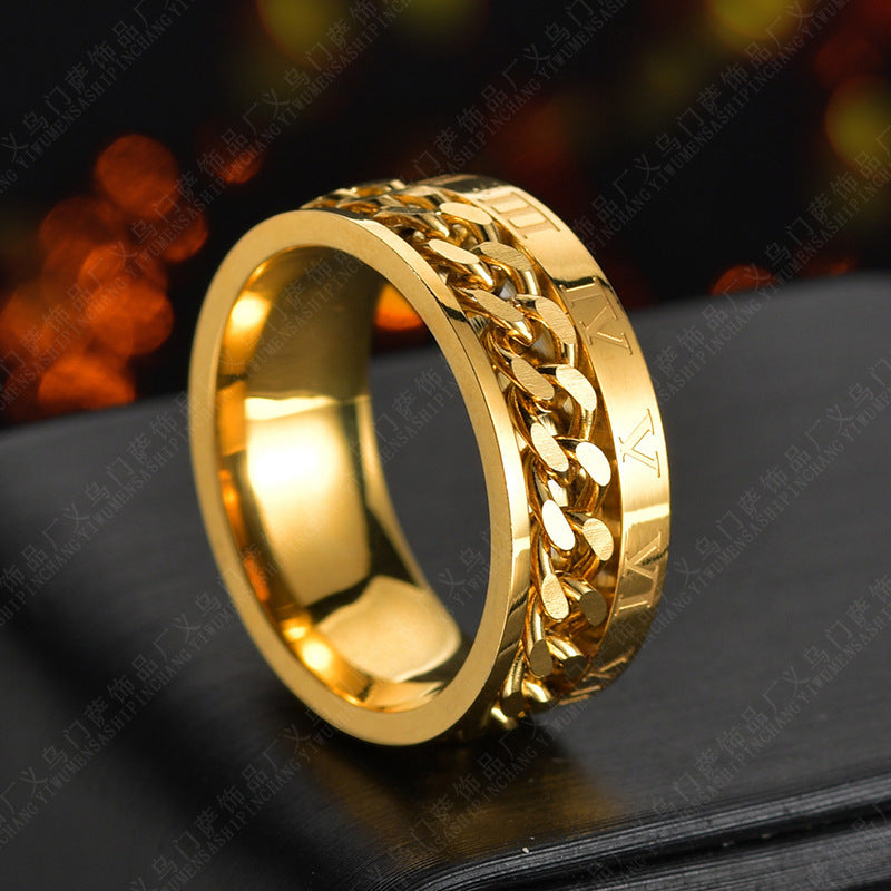 Spin Link Chain Ring | Rotatable Titanium Steel
