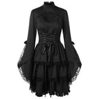 Gothic Elegance High Collar Lace Dress