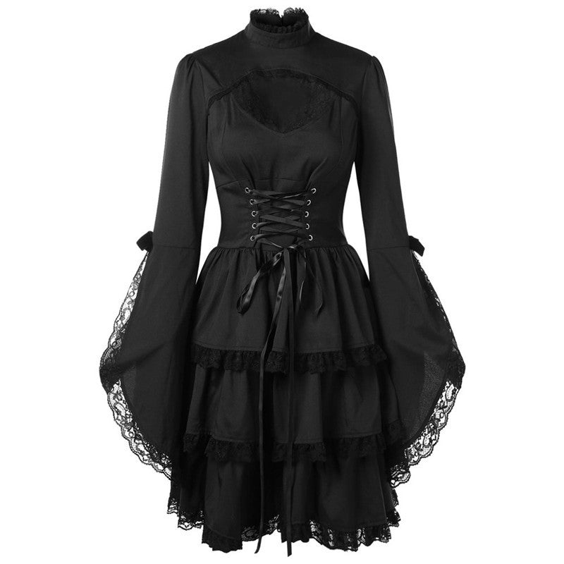 Gothic Elegance High Collar Lace Dress