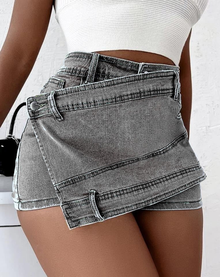 Wrap Me Up Denim Skort | Y2K Overlap Waist