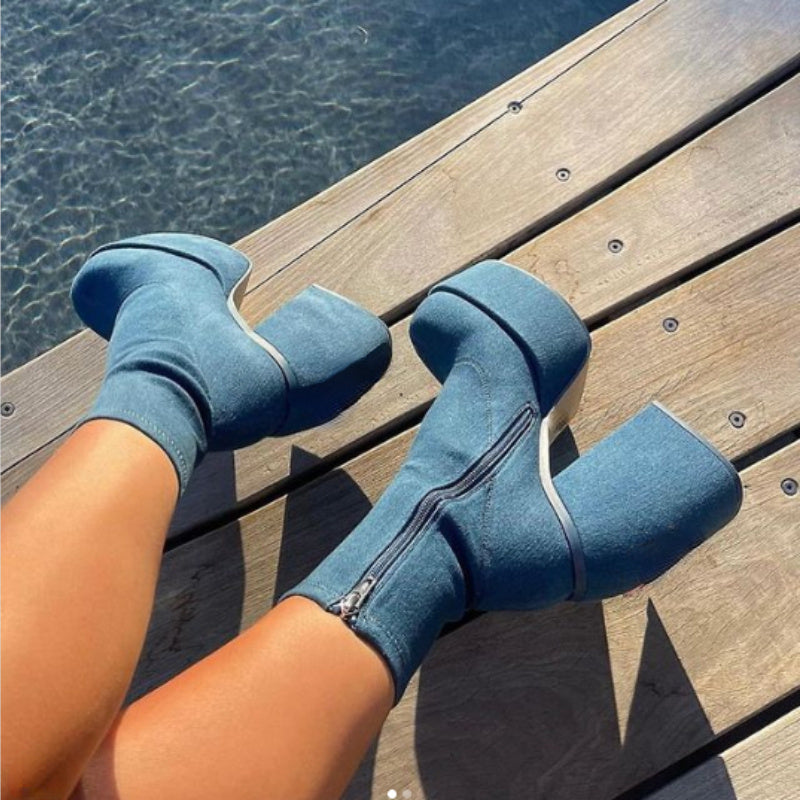 Sky Stomp Chunky Platform Boots | High Heel Side-Zip