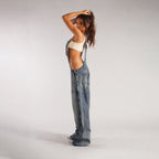 Retro Zip Denim Overalls | Y2K Suspender Streetwear