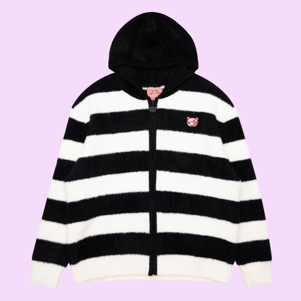 Gloomy Bear Striped Fuzzy Zip Up Jacket