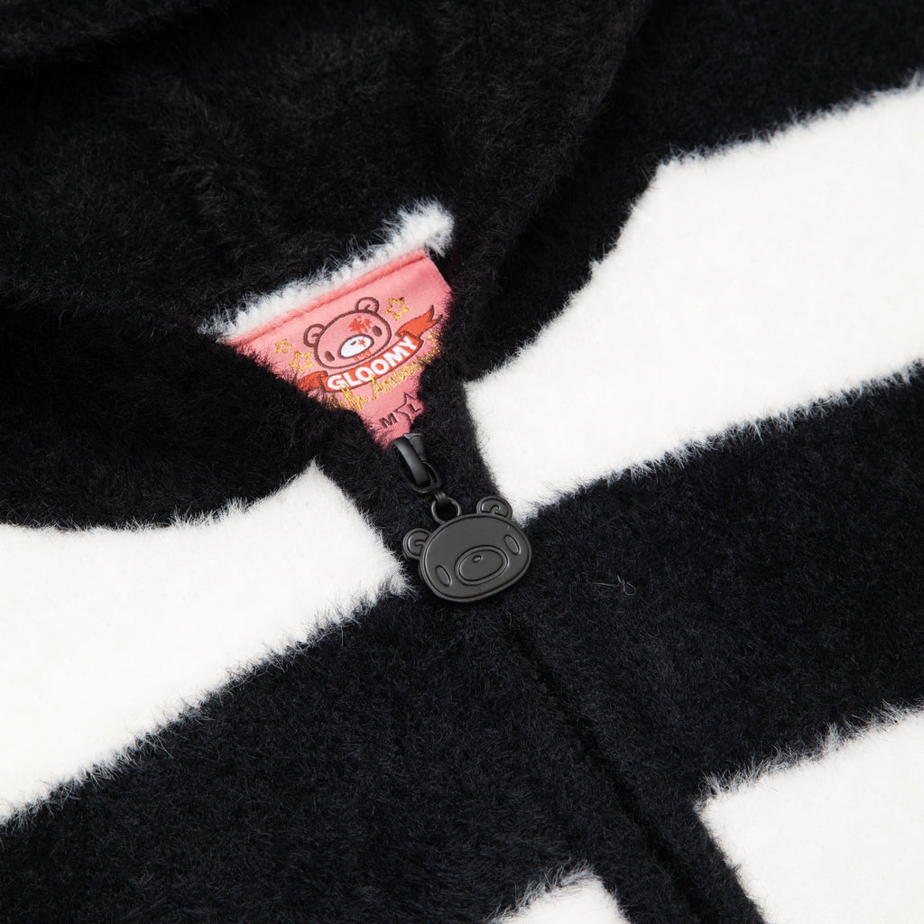 Gloomy Bear Striped Fuzzy Zip Up Jacket