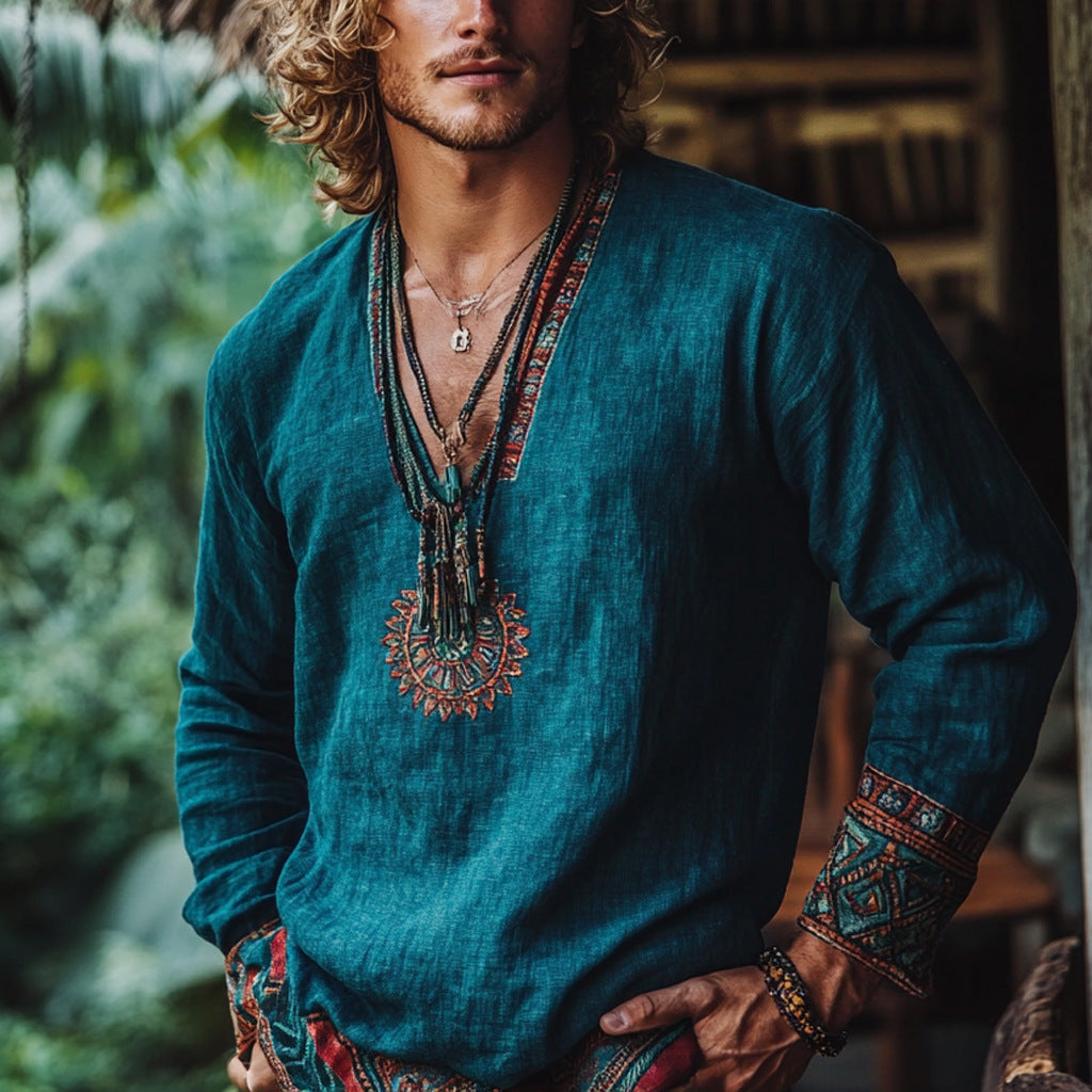 Wander Thread Boho Pullover | Men’s Vintage Long Sleeve Top