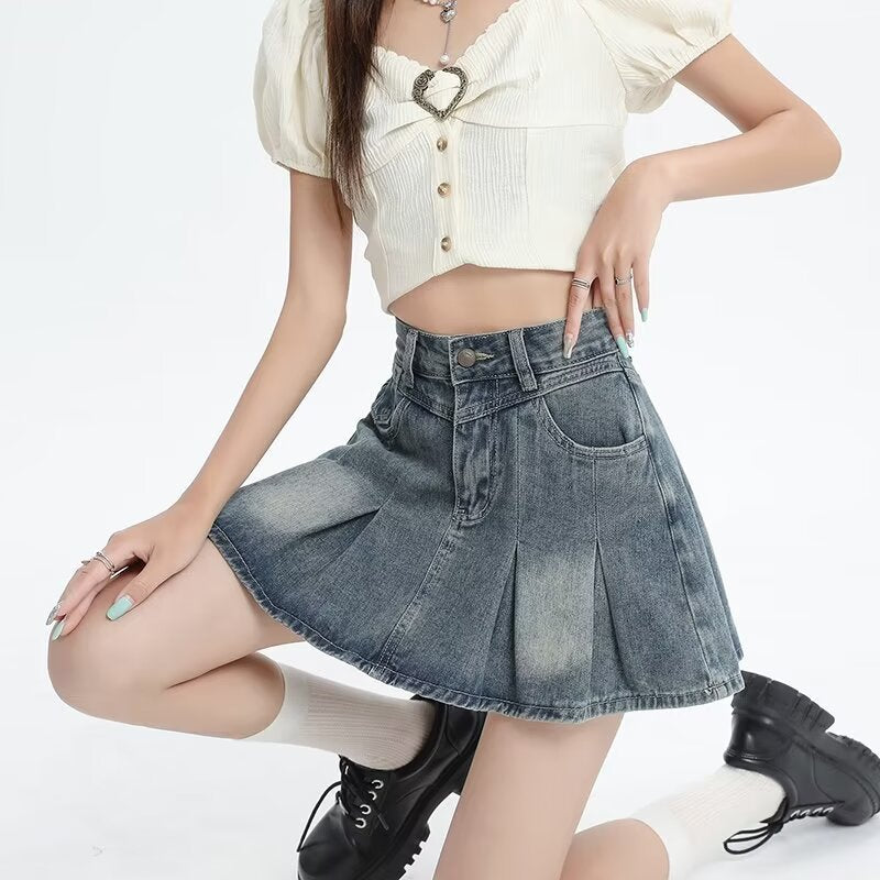 Cloudwalk Pleated Denim Skirt.