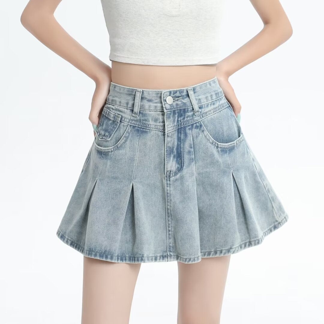 Cloudwalk Pleated Denim Skirt.