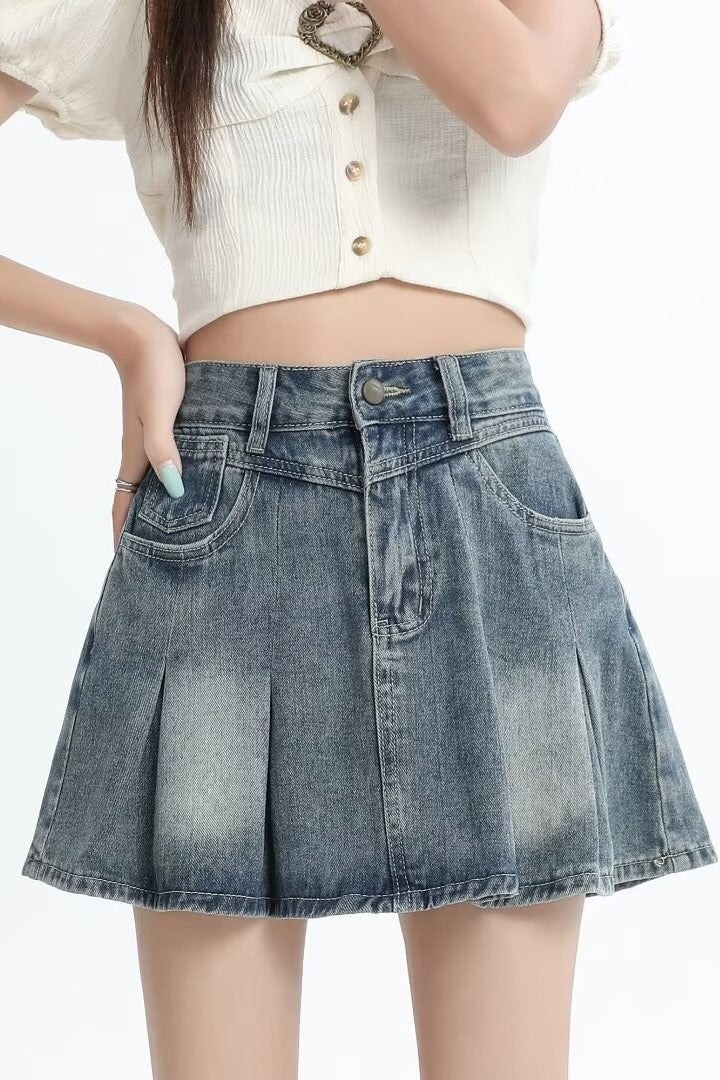 Cloudwalk Pleated Denim Skirt.