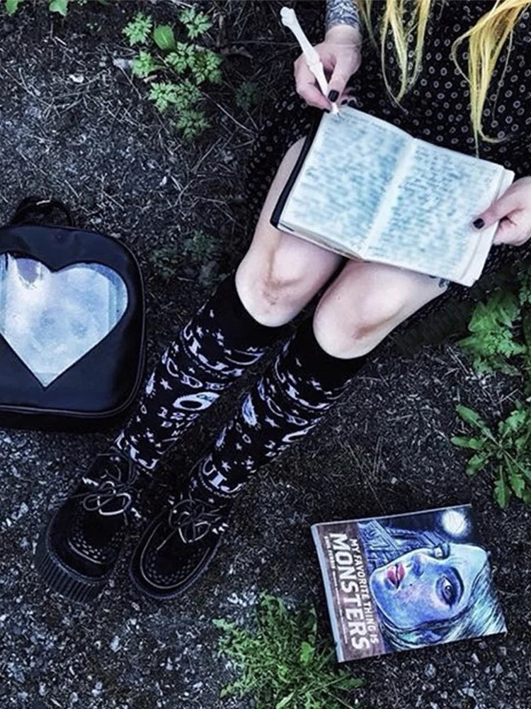 Dark Magic Star Moon Gothic Socks