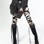 Ragged Rebel Stockings – Y2K Gothic Torn Strap Tights