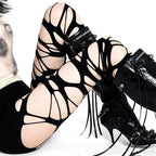 Ragged Rebel Stockings – Y2K Gothic Torn Strap Tights