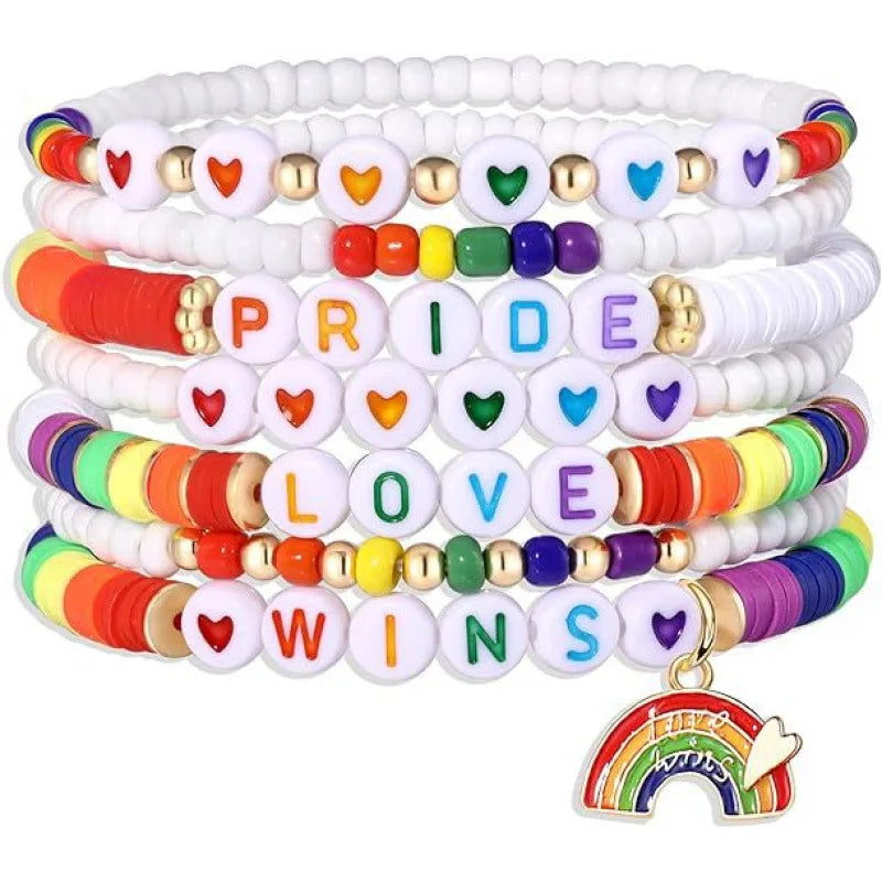 Love Wins Rainbow Beaded Pride Bracelet.