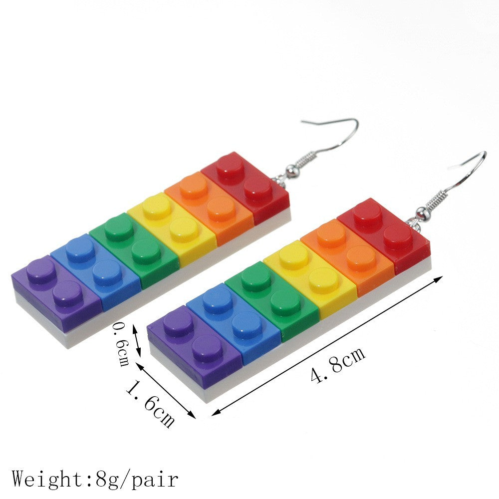 Brick Babe Rainbow Building Block Earrings