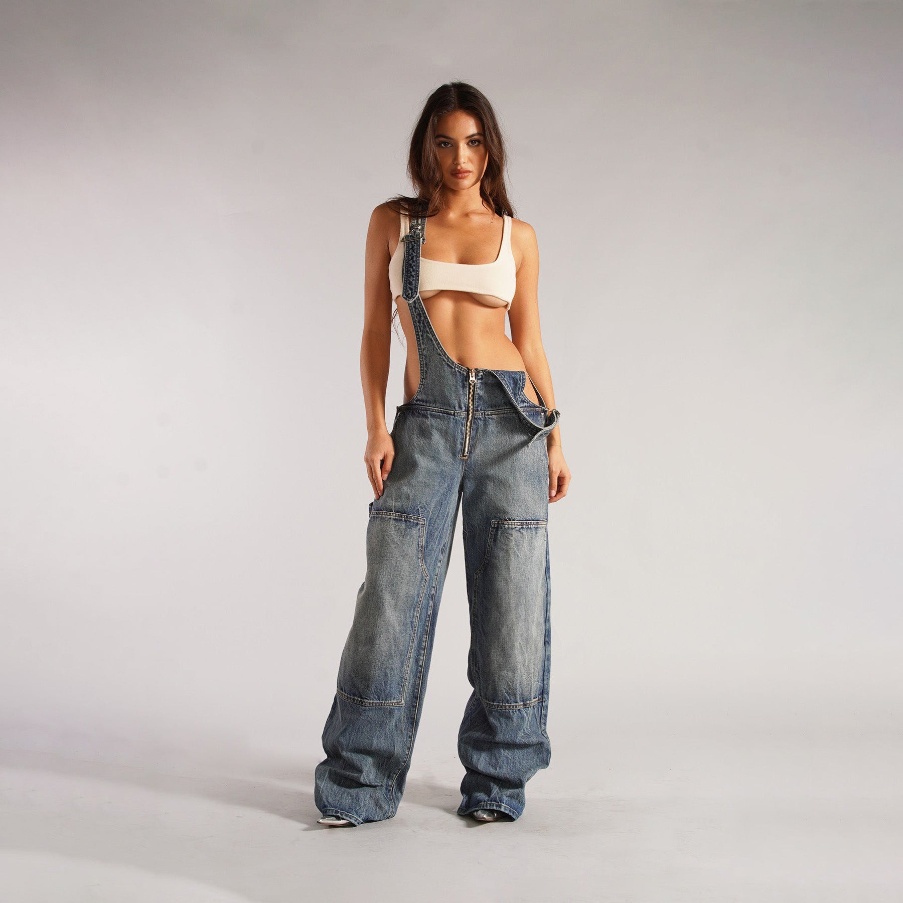 Retro Zip Denim Overalls | Y2K Suspender Streetwear