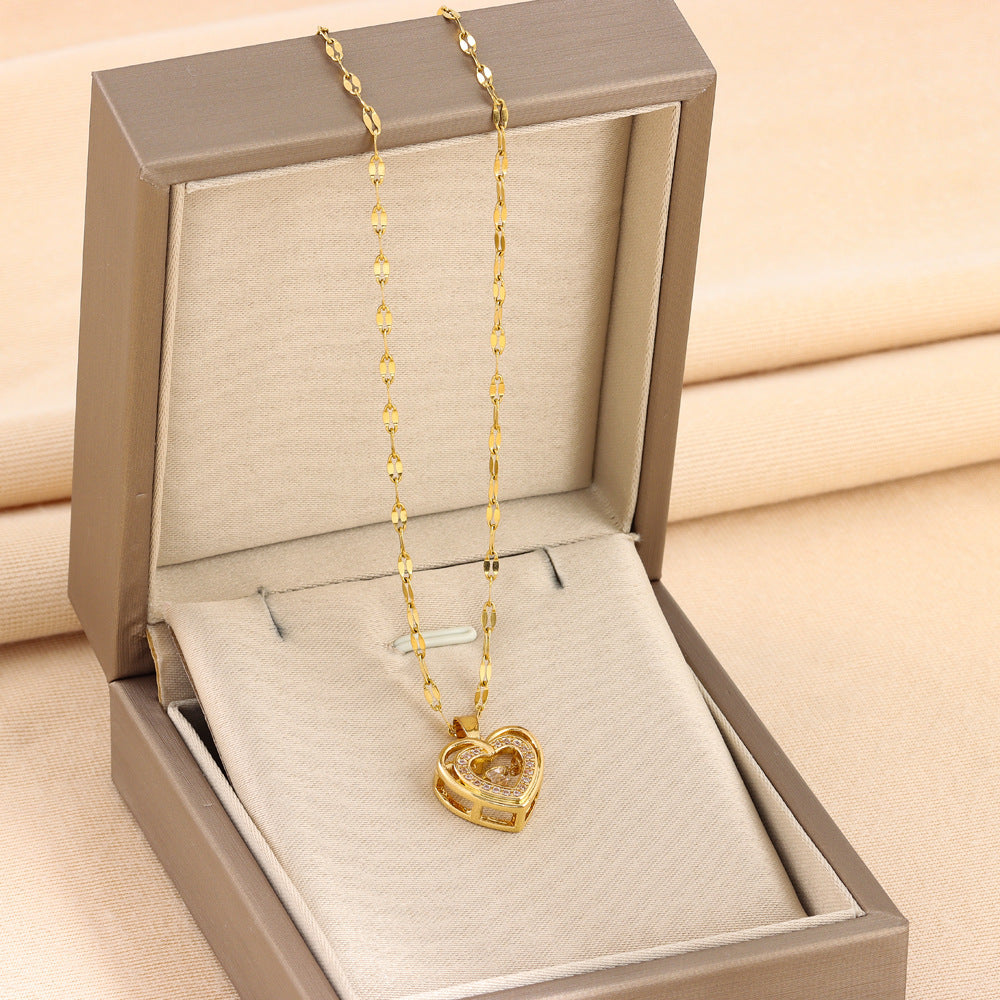 Sweetheart Layered Love Necklace | Rhinestone Heart Pendant in Titanium Steel
