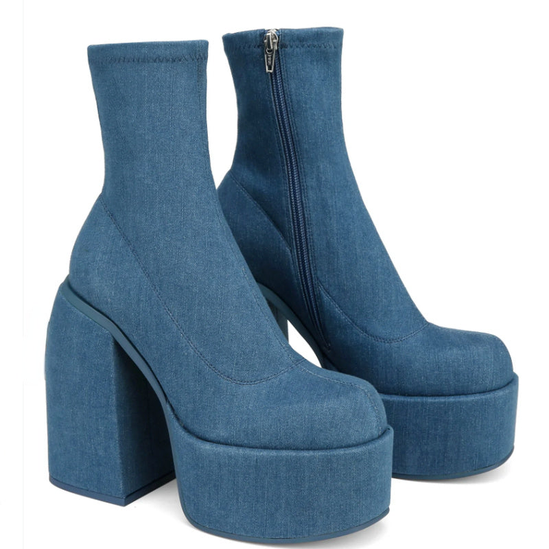 Sky Stomp Chunky Platform Boots | High Heel Side-Zip